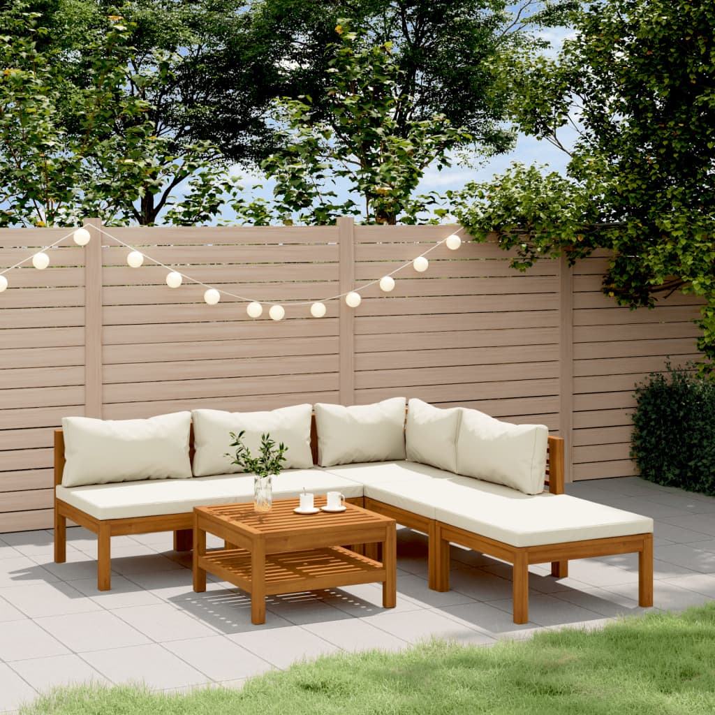 vidaXL 6-tlg. Garten-Lounge-Set mit Creme Kissen Massivholz Akazie