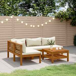 Vrtna sedežna garnitura 5-delna s krem blazinami akacijev les