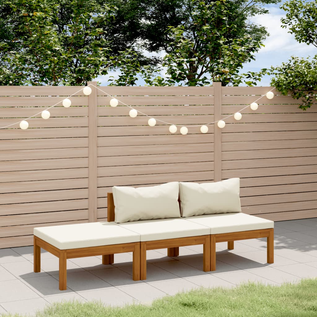 vidaXL 3-tlg. Garten-Lounge-Set mit Creme Kissen Massivholz Akazie