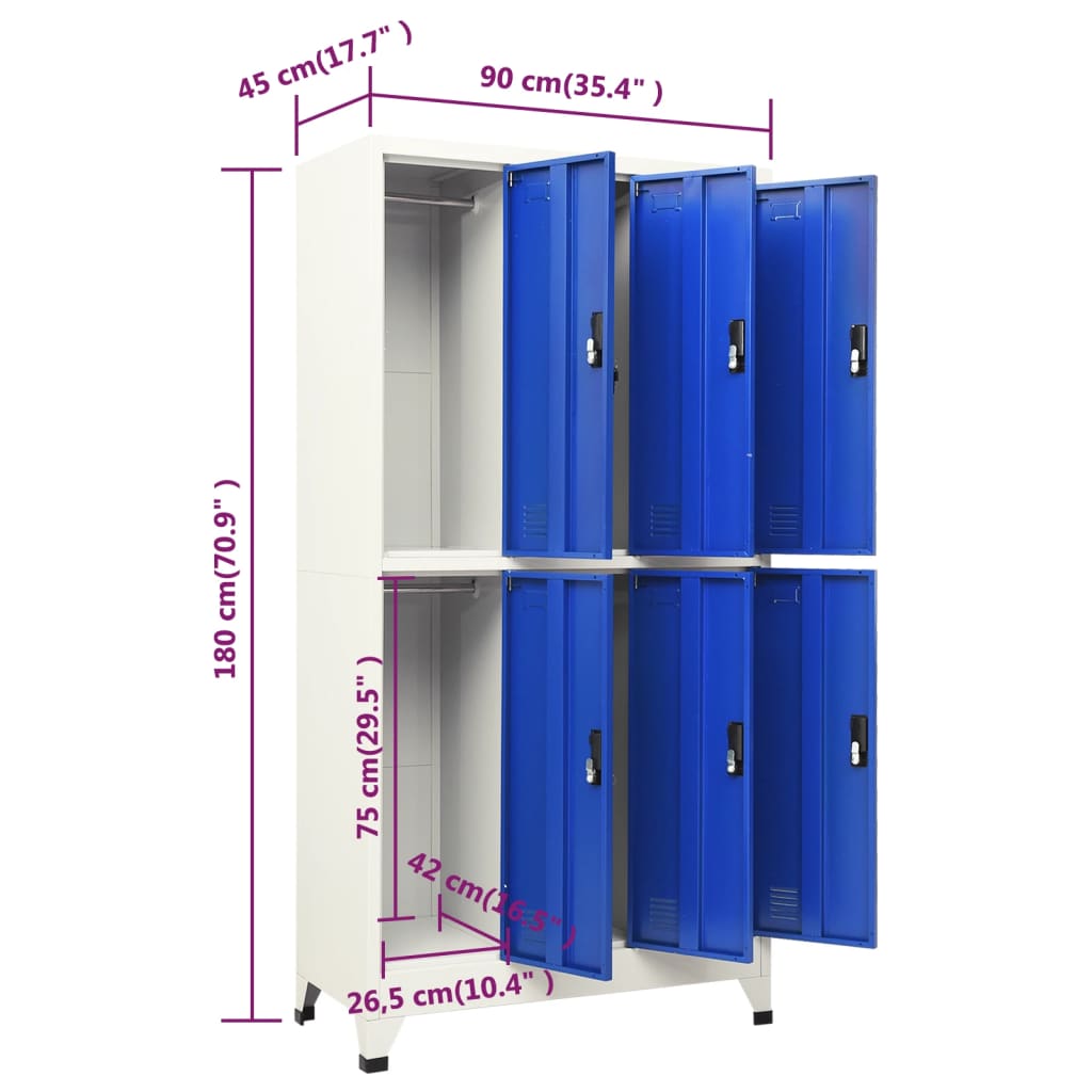 imagem de vidaXL Cacifo aço 90x45x180 cm cinzento e azul9