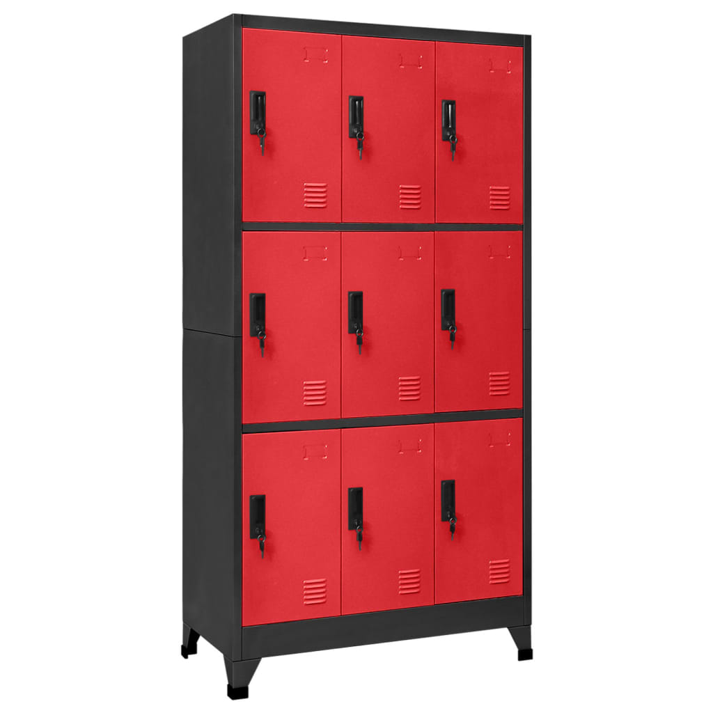 Image of vidaXL Locker Cabinet Anthracite and Red 90x45x180 cm Steel