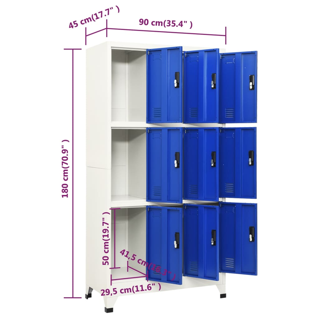 imagem de vidaXL Cacifo aço 90x45x180 cm cinzento e azul9