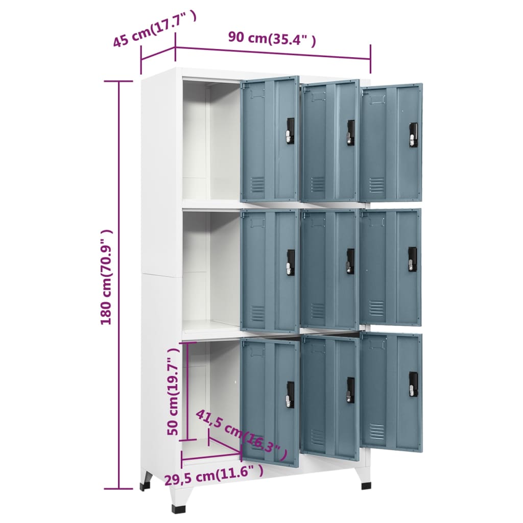 imagem de vidaXL Cacifo aço 90x45x180 cm cinza-claro e cinza-escuro9