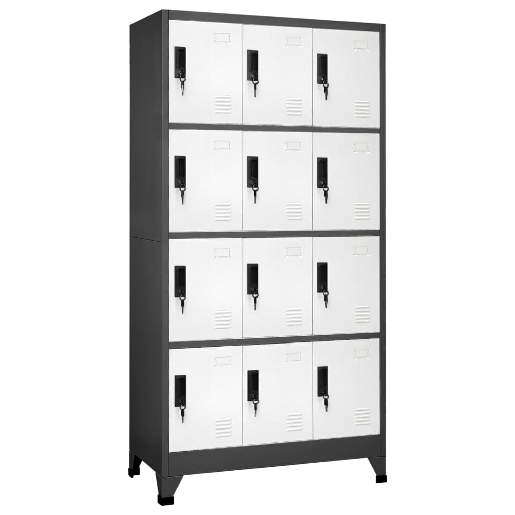 Image of vidaXL Locker Cabinet Anthracite and White 90x45x180 cm Steel