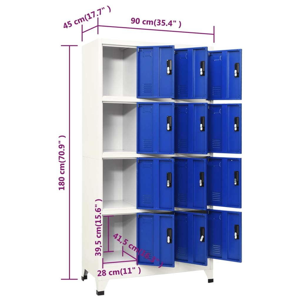 imagem de vidaXL Cacifo aço 90x45x180 cm cinzento e azul9