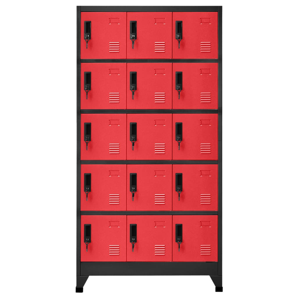 antracitszürke-piros acél zárható szekrény 90 x 40 x 180 cm