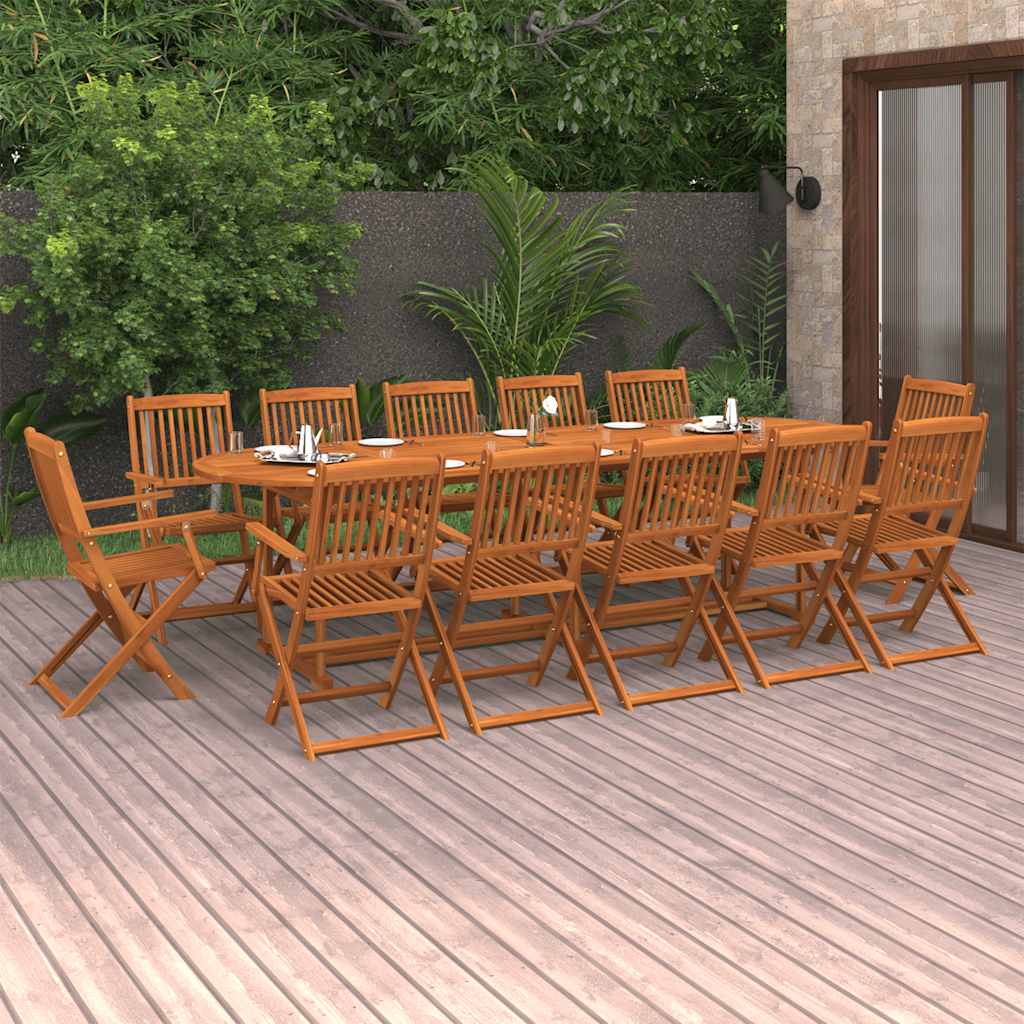 vidaXL 13-osainen Puutarharuokailuryhmä 280x90x75 cm täysi akaasiapuu