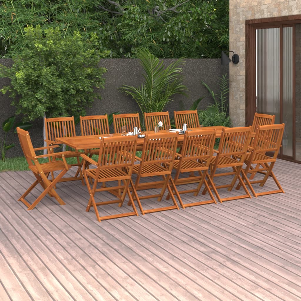 vidaXL 13-osainen Puutarharuokailuryhmä 280x90x75 cm täysi akaasiapuu