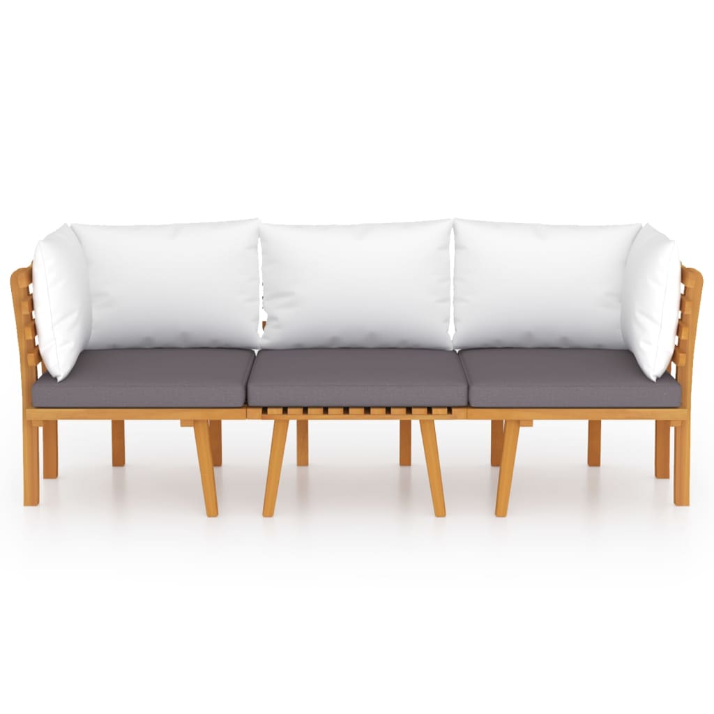 vidaXL 3-delige Loungeset met kussens massief acaciahout afbeelding