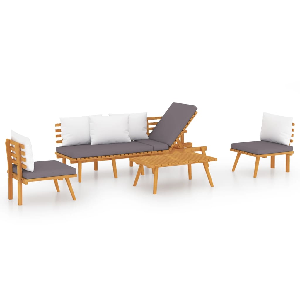 vidaXL 4-delige Loungeset met kussens massief acaciahout
