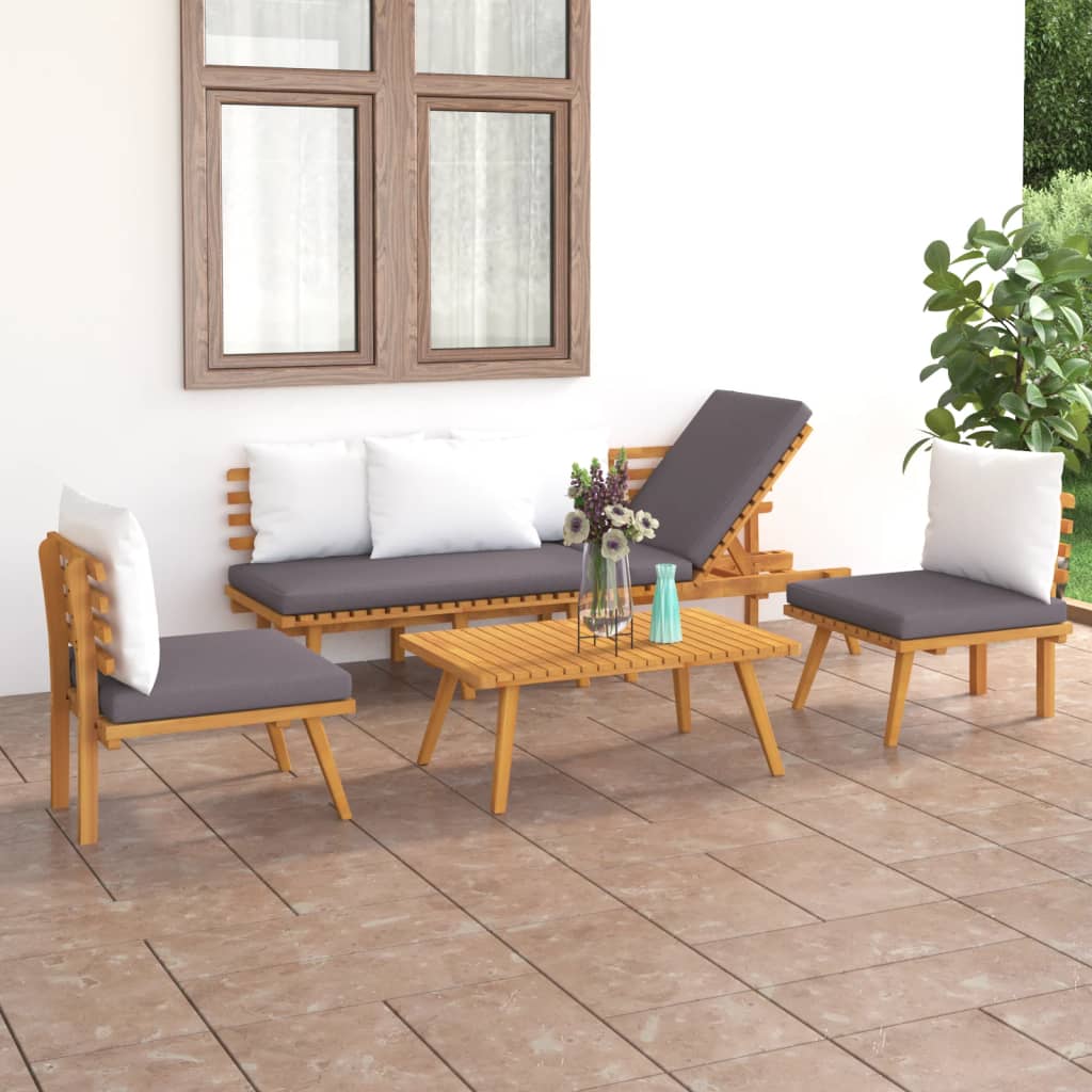 vidaXL 4-tlg. Garten-Lounge-Set mit Kissen Massivholz Akazie