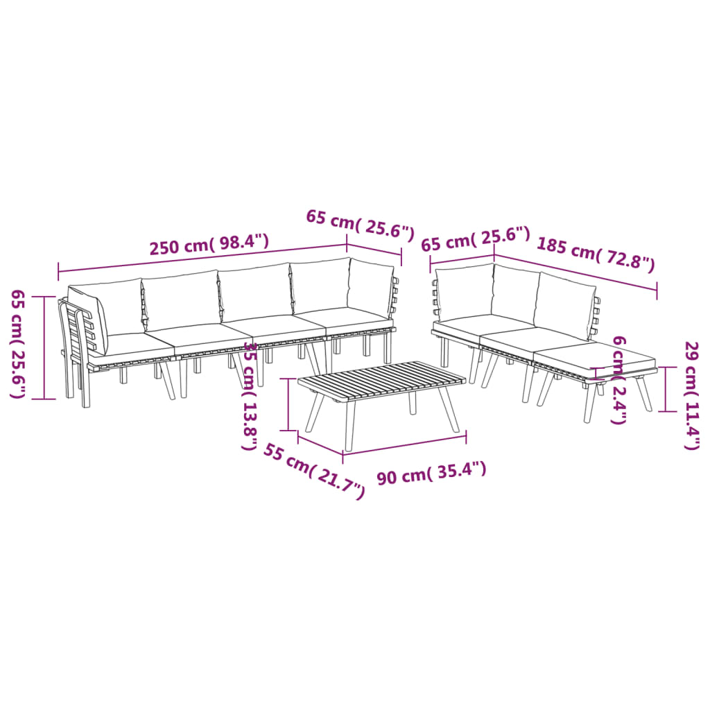 Set mobilier de grădină cu perne, 8 piese, lemn masiv acacia