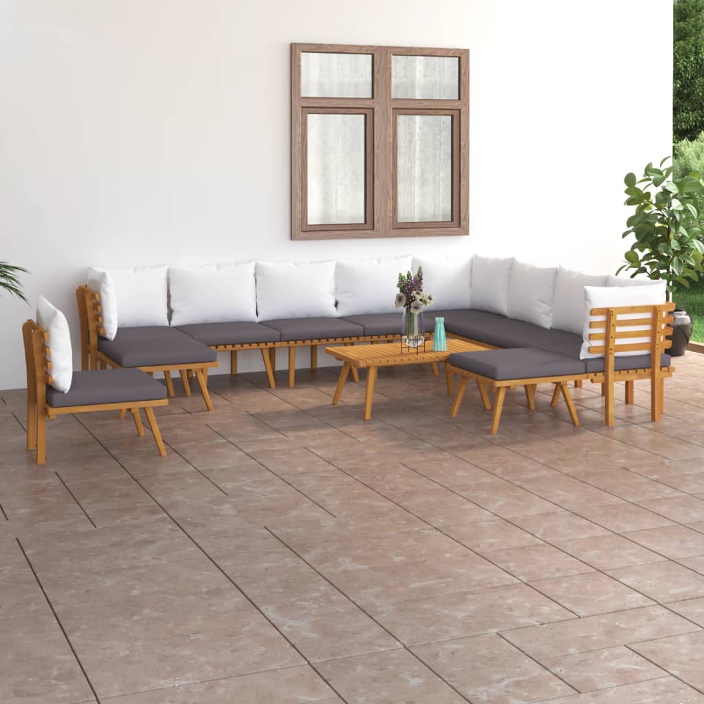 vidaXL 12-tlg. Garten-Lounge-Set mit Kissen Massivholz Akazie