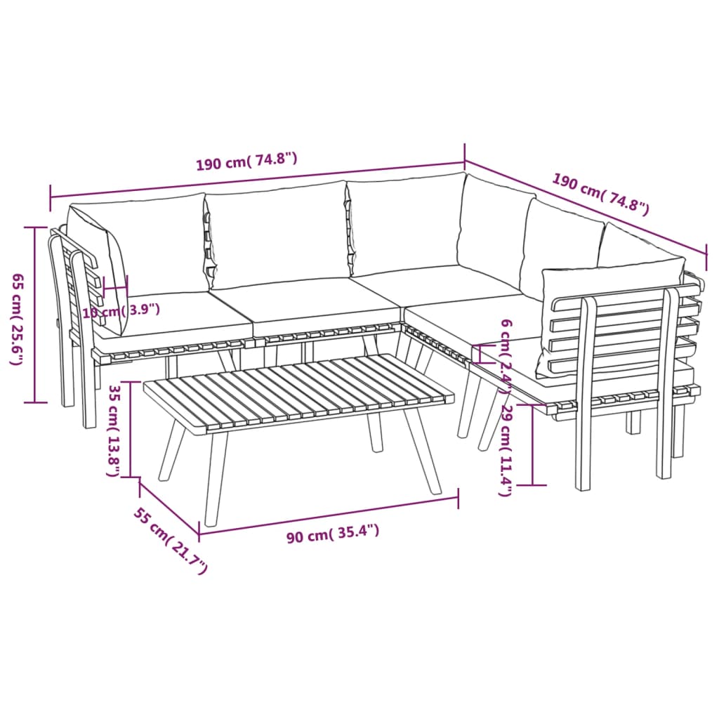 Set mobilier de grădină cu perne, 6 piese, lemn masiv acacia