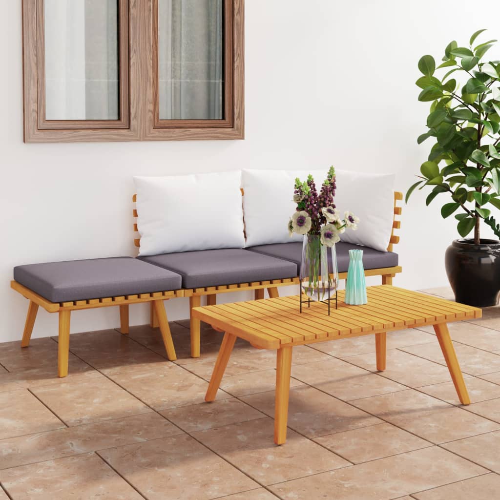 vidaXL 4-tlg. Garten-Lounge-Set mit Kissen Massivholz Akazie