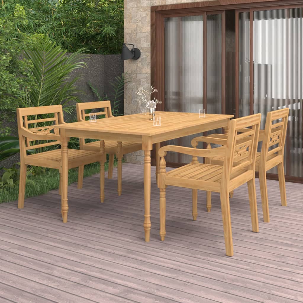 vida XL 5-tlg. Garten-Essgruppe Massivholz Teak