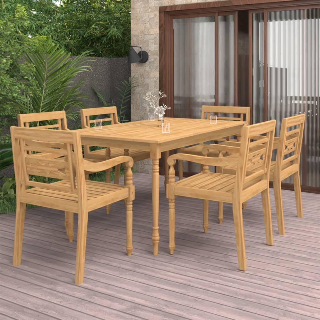 vida XL 7-tlg. Garten-Essgruppe Massivholz Teak