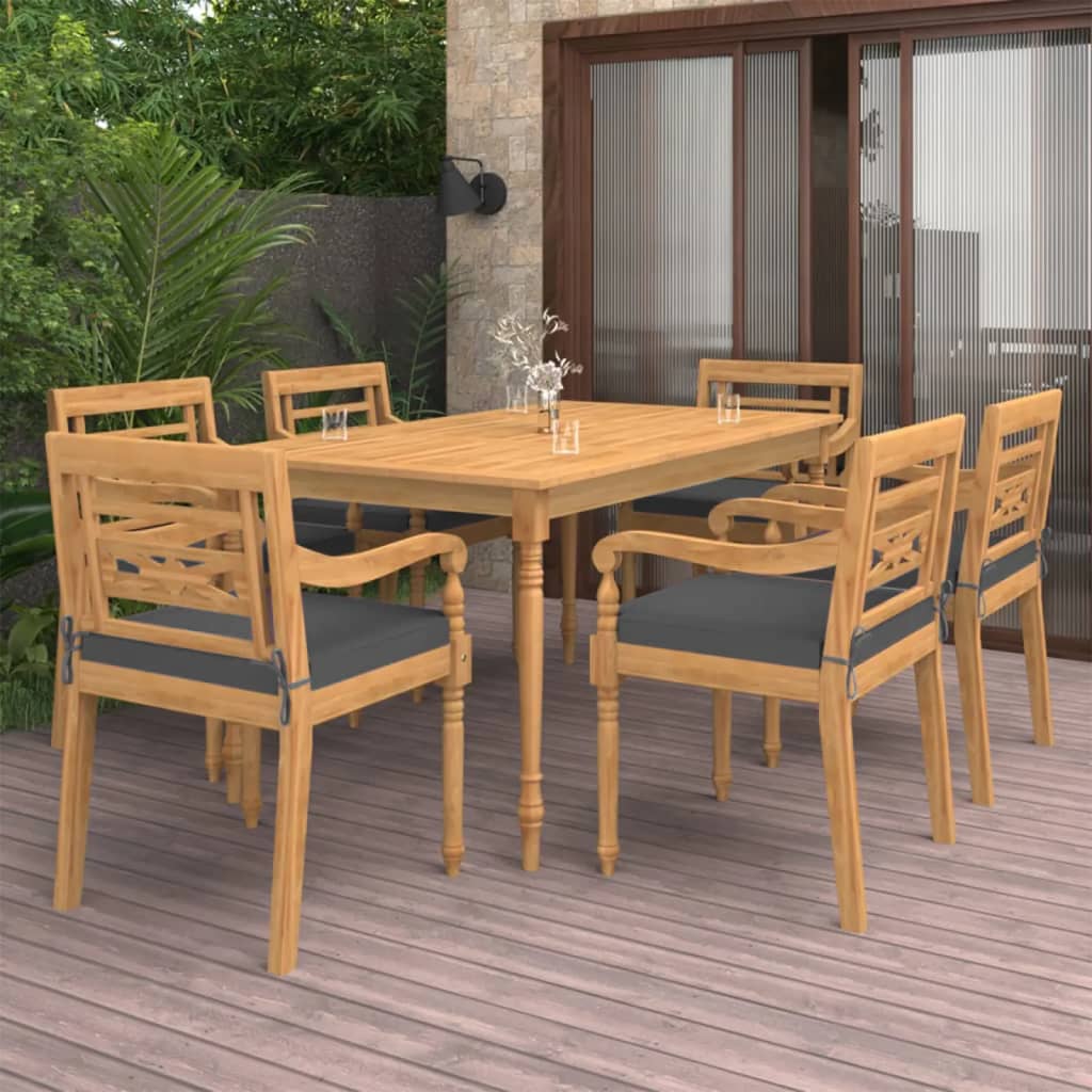 vida XL 7-tlg. Garten-Essgruppe mit Kissen Massivholz Teak