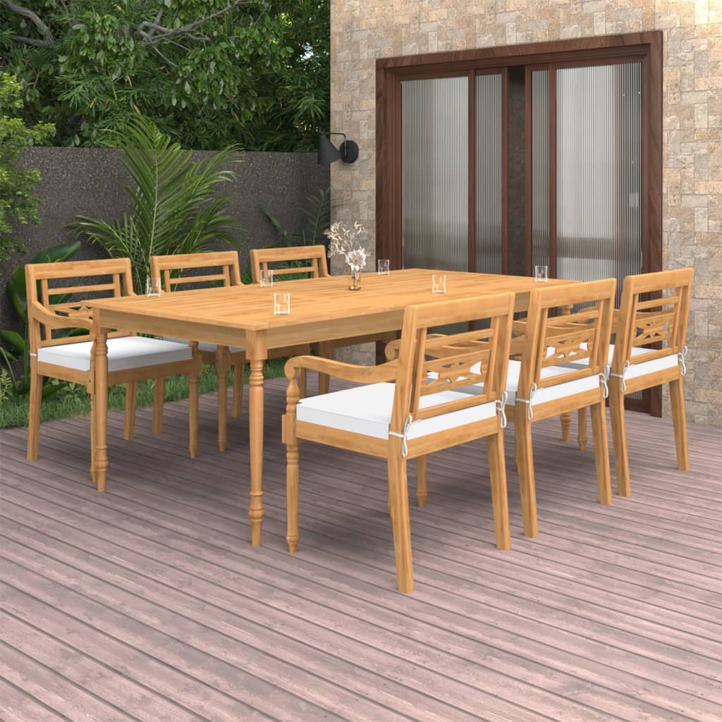 vida XL 7-tlg. Garten-Essgruppe mit Kissen Massivholz Teak