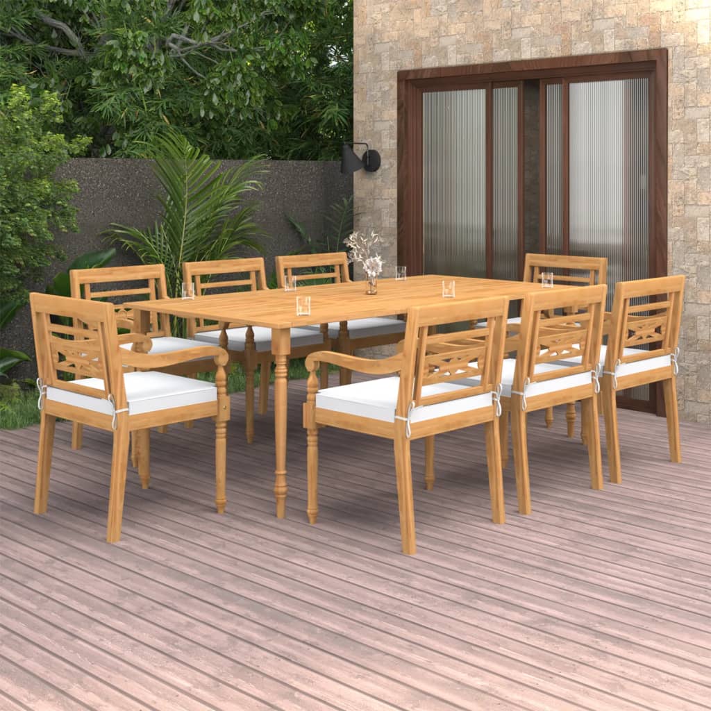 vida XL 9-tlg. Garten-Essgruppe mit Kissen Massivholz Teak