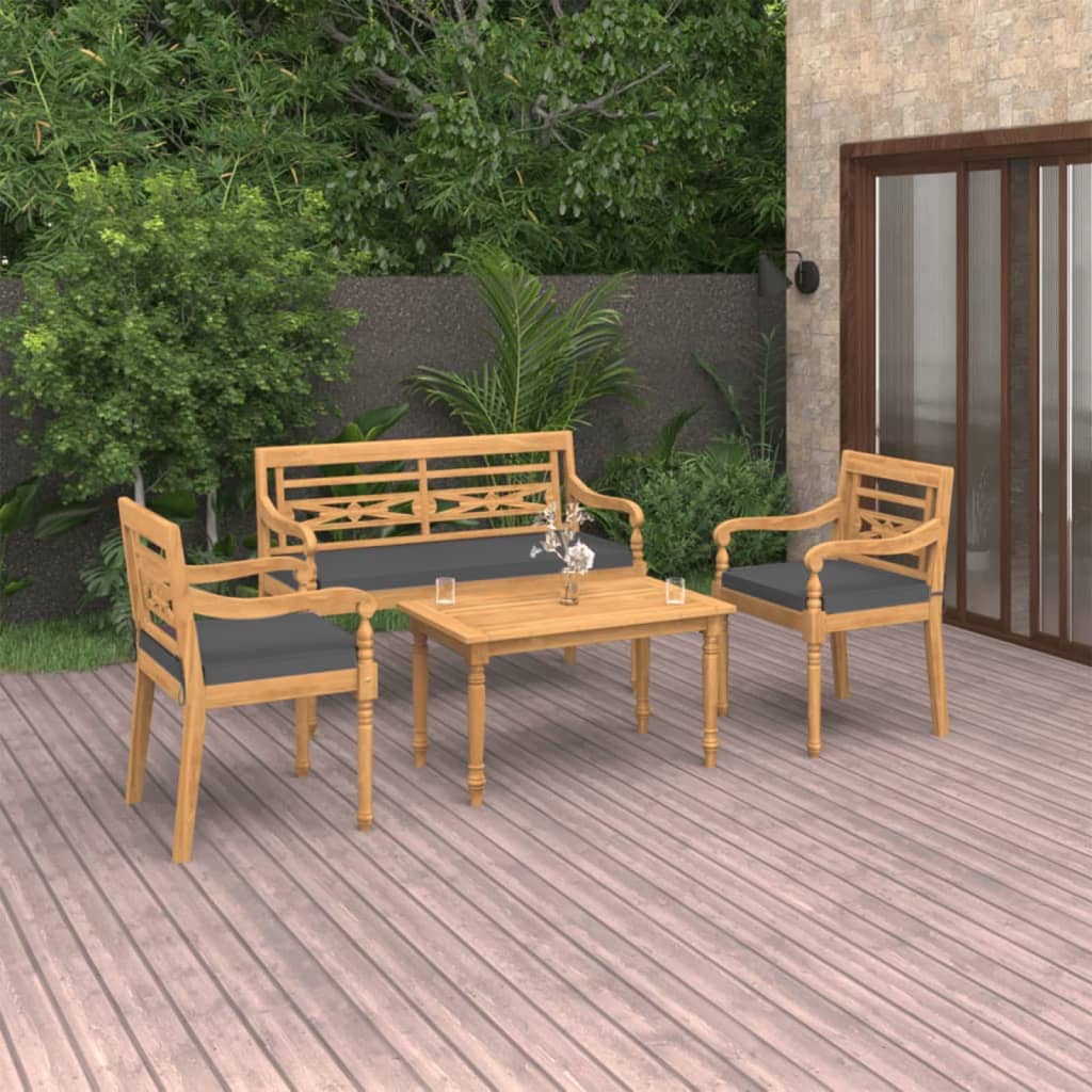 vidaXL 4-tlg. Garten-Lounge-Set mit Kissen Massivholz Teak