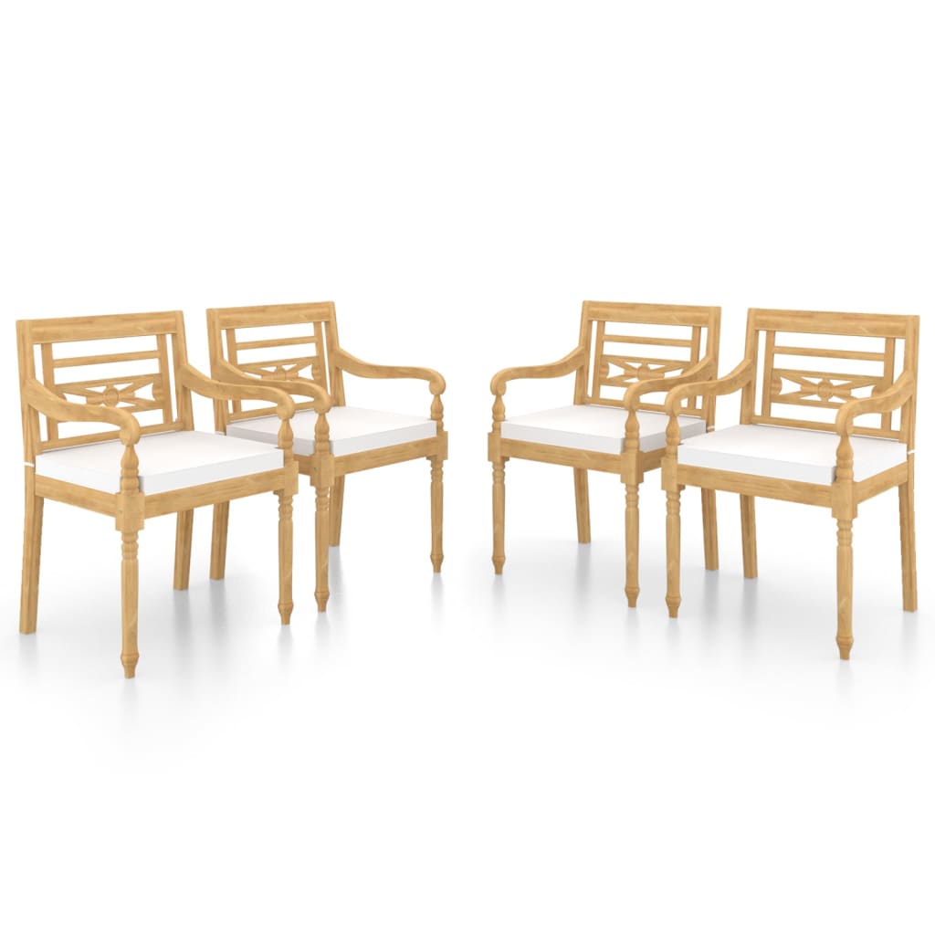 Image of vidaXL Batavia Chairs 4 pcs with Cushions Solid Teak Wood