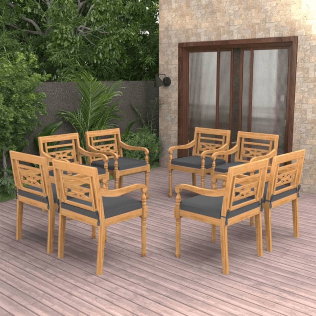 vida XL Batavia-Stühle 8 Stk. mit Kissen Massivholz Teak