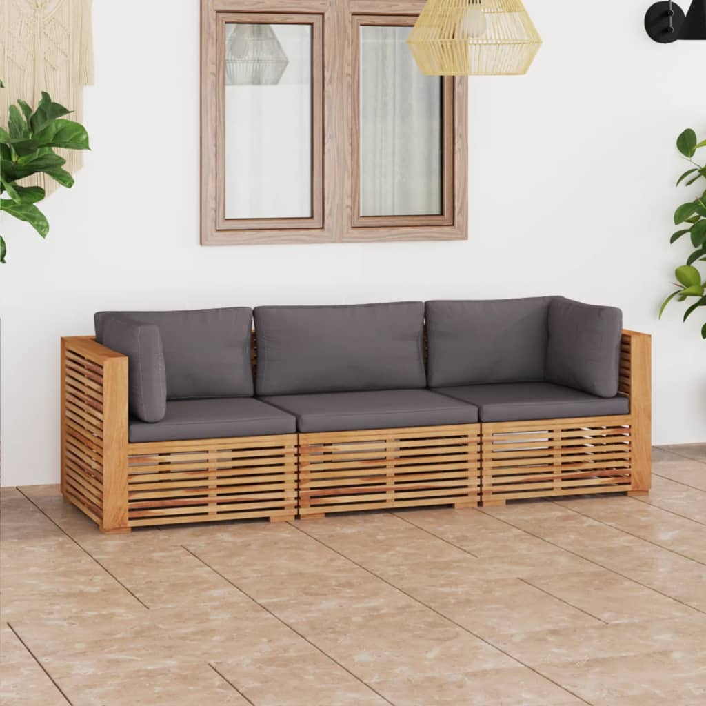 vidaXL 3-personers havesofa med hynder massivt teaktræ
