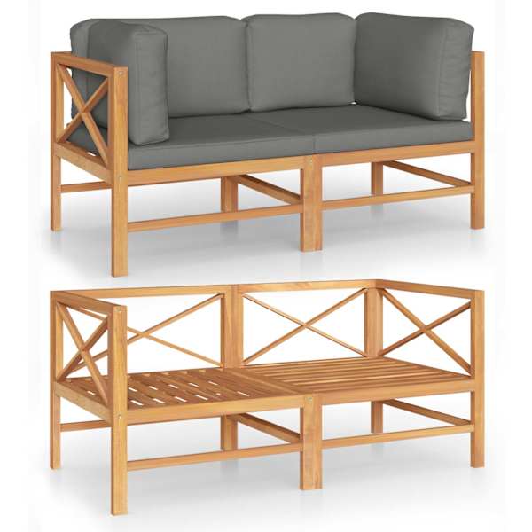vidaXL 2-kohaline aiadiivan, hallid padjad, tiikpuu