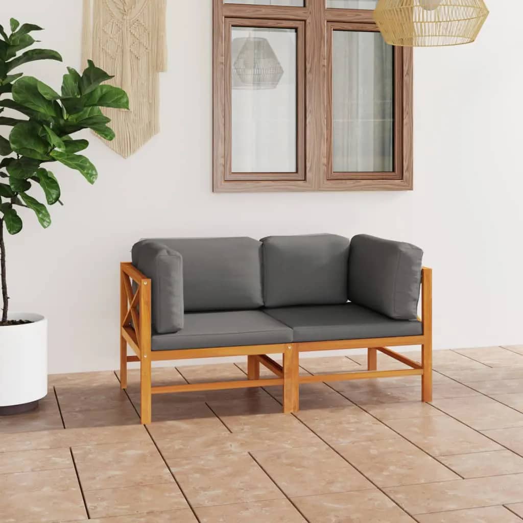 2-Sitzer-Gartensofa mit Grauen Kissen Massivholz Teak kaufen