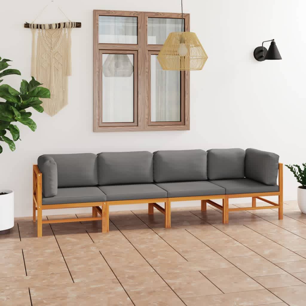 4-Sitzer-Gartensofa mit Grauen Kissen Massivholz Teak kaufen