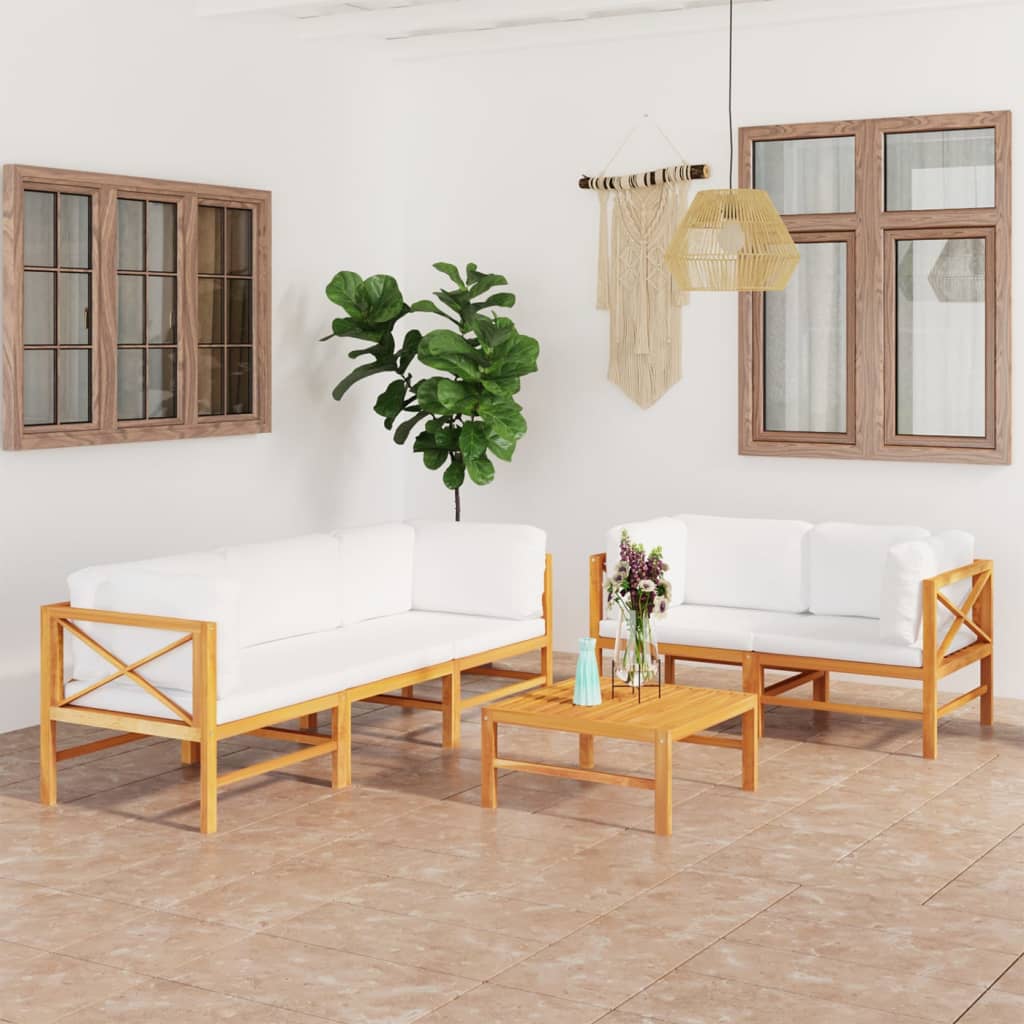 vida XL 6-tlg. Garten-Lounge-Set mit Creme Kissen Massivholz Teak