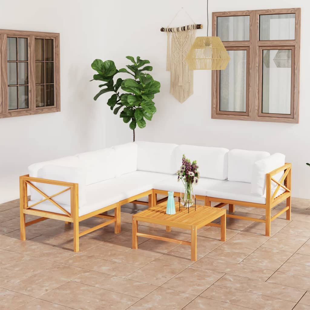 vida XL 6-tlg. Garten-Lounge-Set mit Creme Kissen Massivholz Teak
