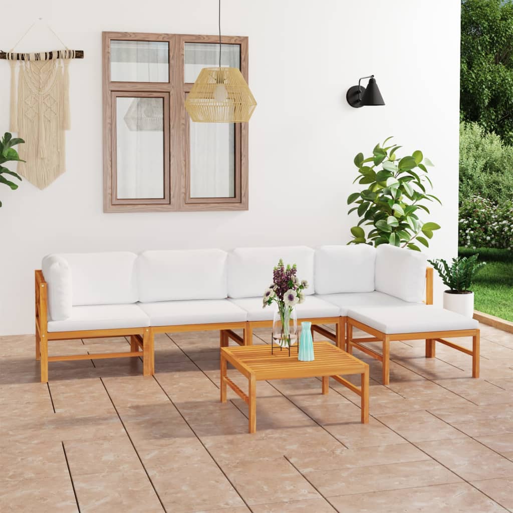 vidaXL Set mobilier grădină cu perne crem, 6 piese, lemn masiv de tec vidaxl.ro