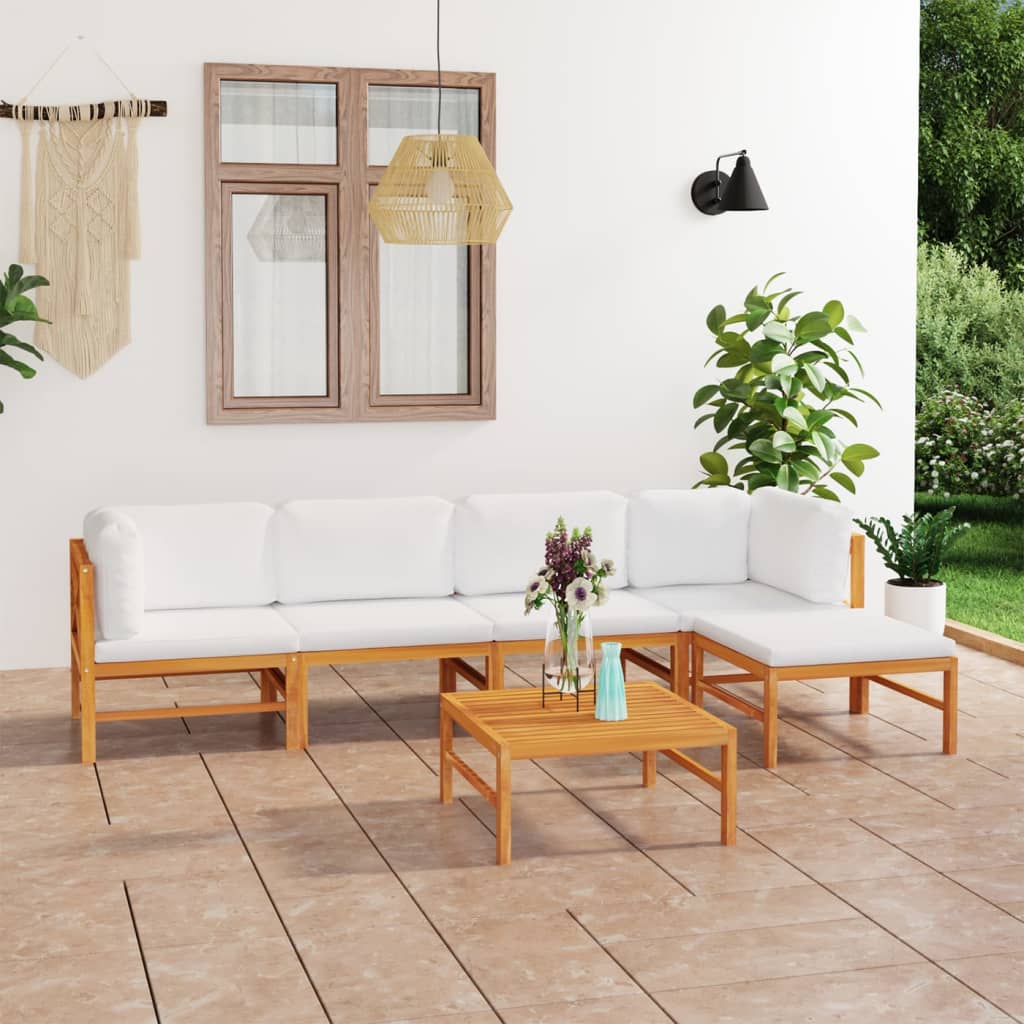 vidaXL 6-tlg. Garten-Lounge-Set mit Creme Kissen Massivholz Teak