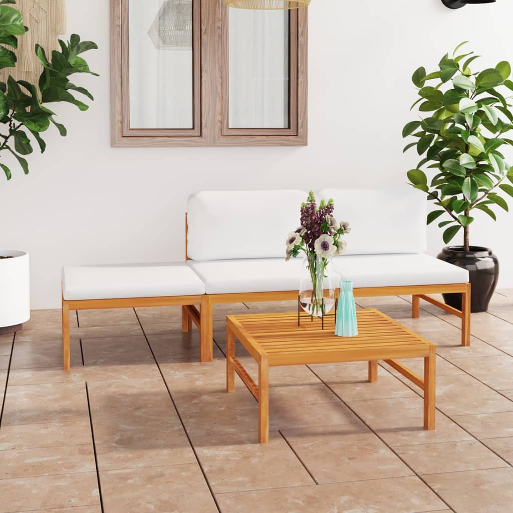 vidaXL 4-tlg. Garten-Lounge-Set mit Creme Kissen Massivholz Teak