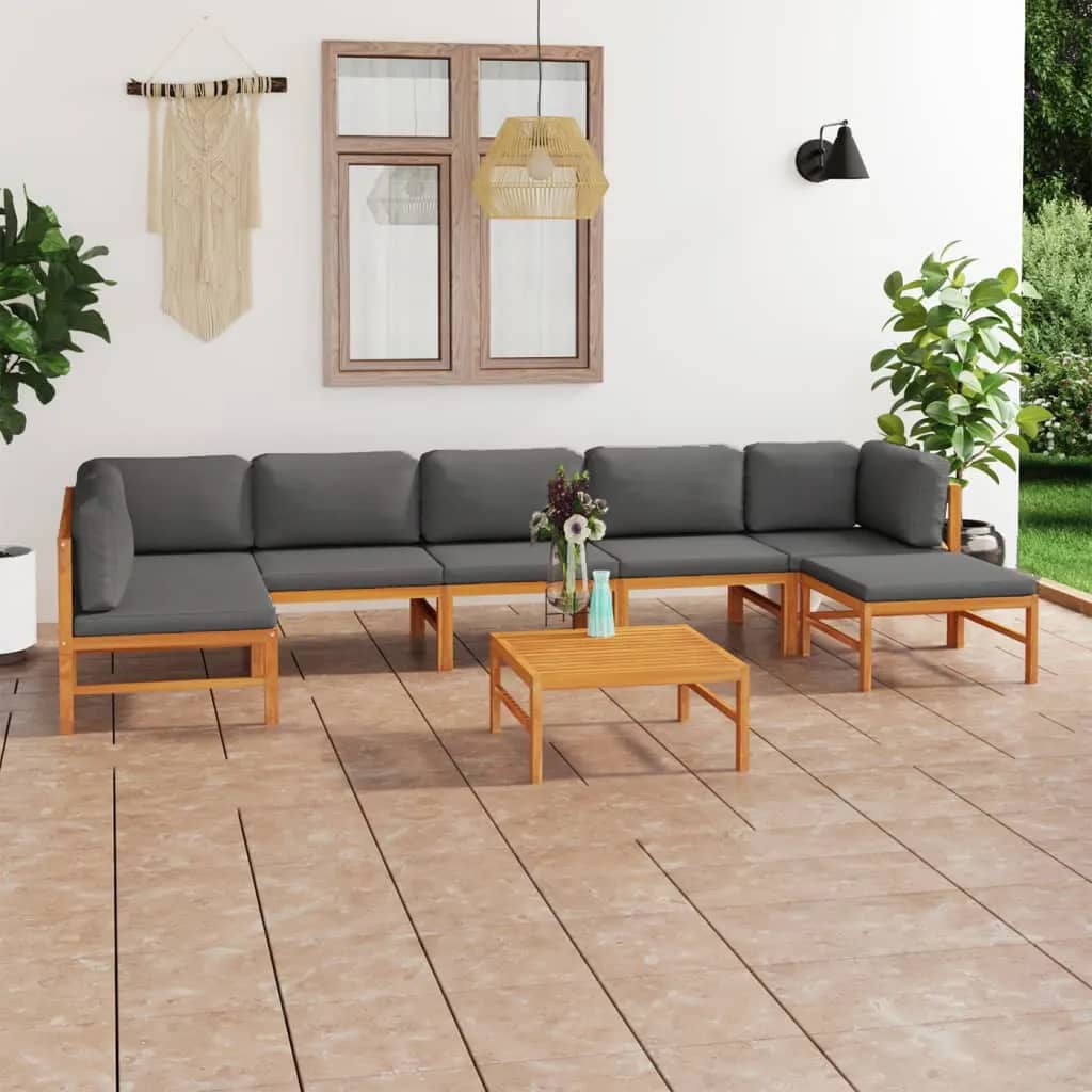 Vidaxl Set Mobilier Gradina Cu Perne Gri, 8 Piese, Lemn Masiv De Tec