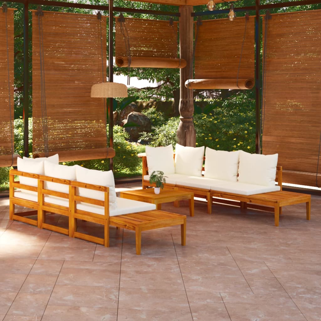 5-tlg. Garten-Lounge-Set mit Cremeweißen Kissen Akazienholz kaufen