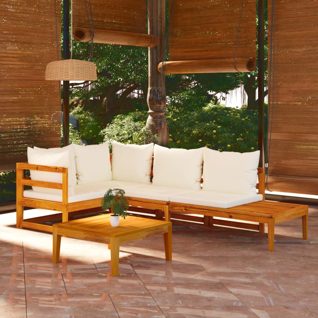 4 részes akácfa kerti ülőgarnitúra krémfehér párnákkal 
