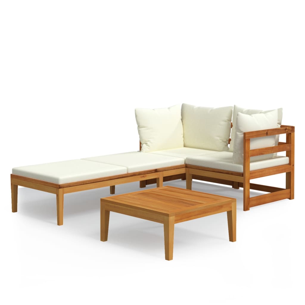 Photos - Garden Furniture VidaXL 3 Piece Patio Lounge Set with Cream White Cushions Acacia Wood 