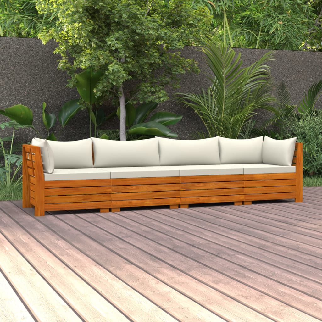 4-Sitzer-Gartensofa mit Kissen Massivholz Akazie