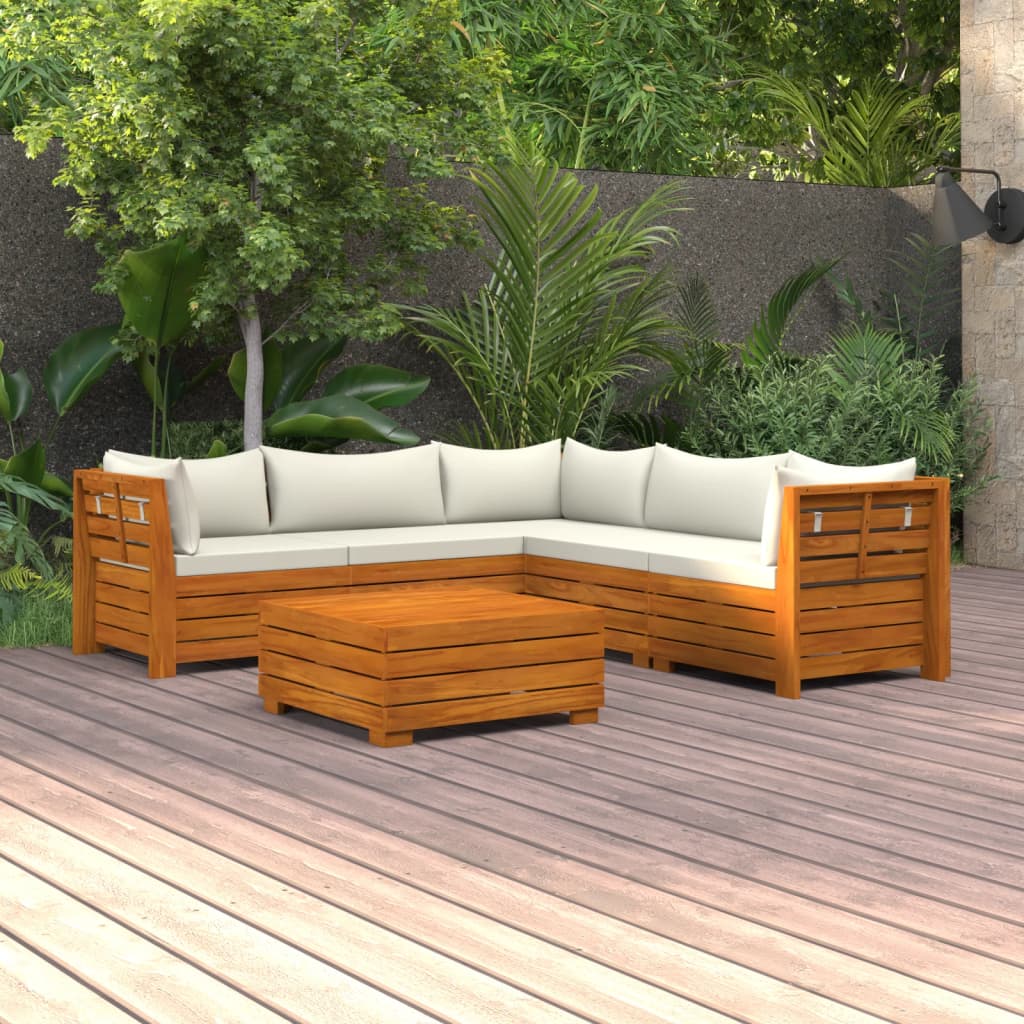 Salon de jardin 6 pcs avec coussins Bois d'acacia solide