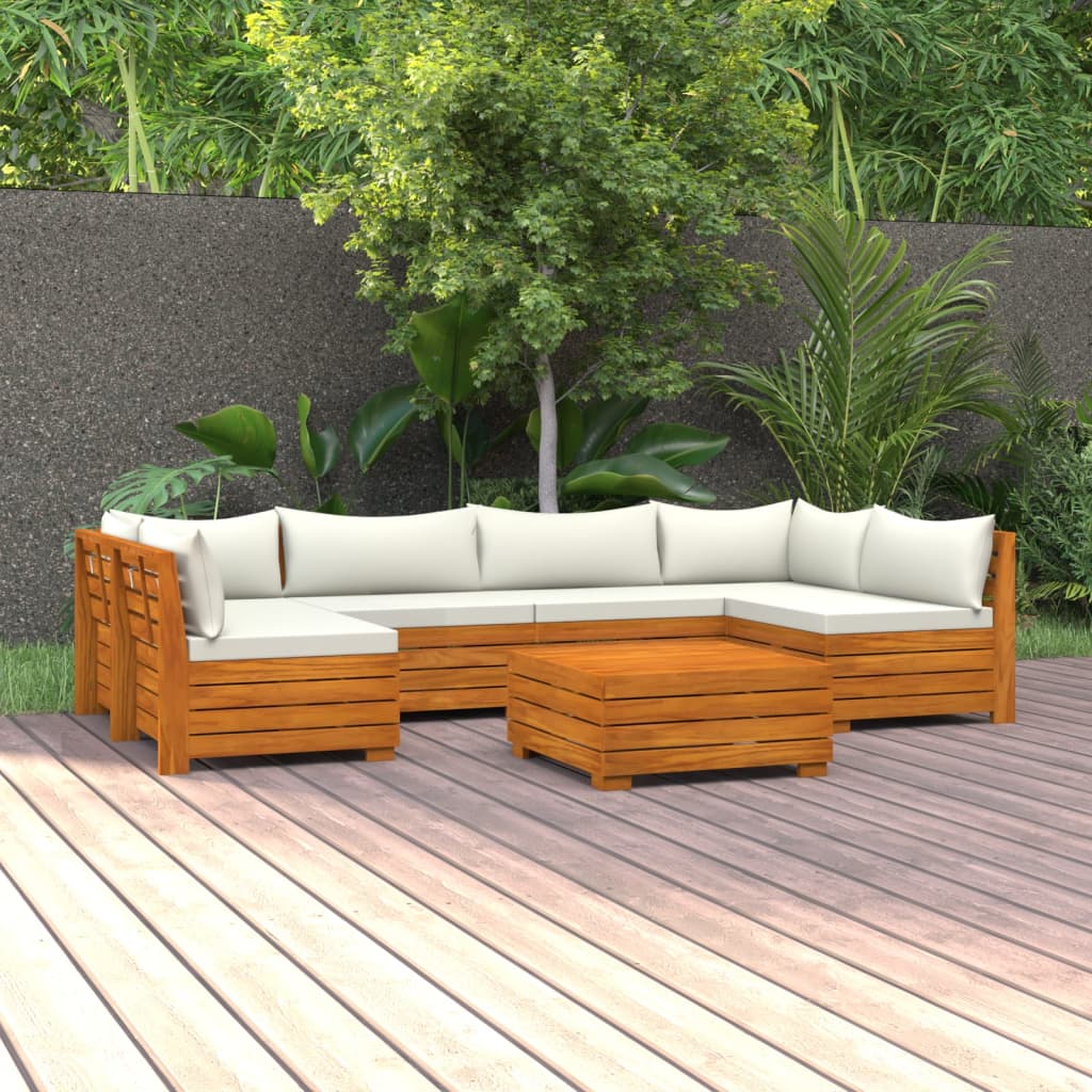 vidaXL 7-tlg. Garten-Lounge-Set mit Kissen Massivholz Akazie