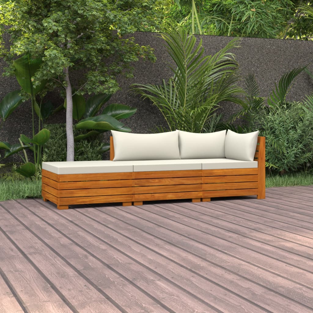 Salon de jardin 3 pcs avec coussins Bois d'acacia solide