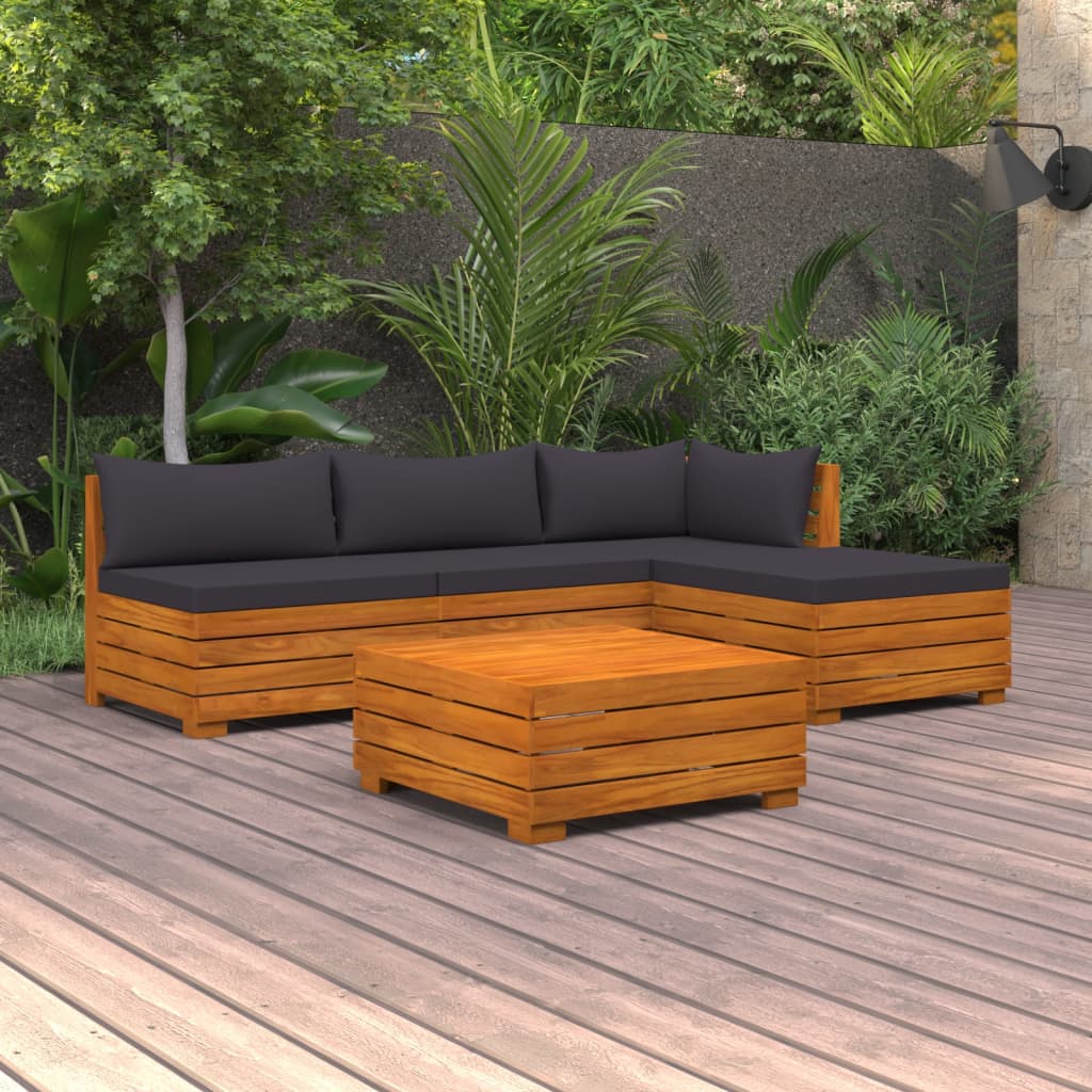 vidaXL 5-tlg. Garten-Lounge-Set mit Kissen Massivholz Akazie