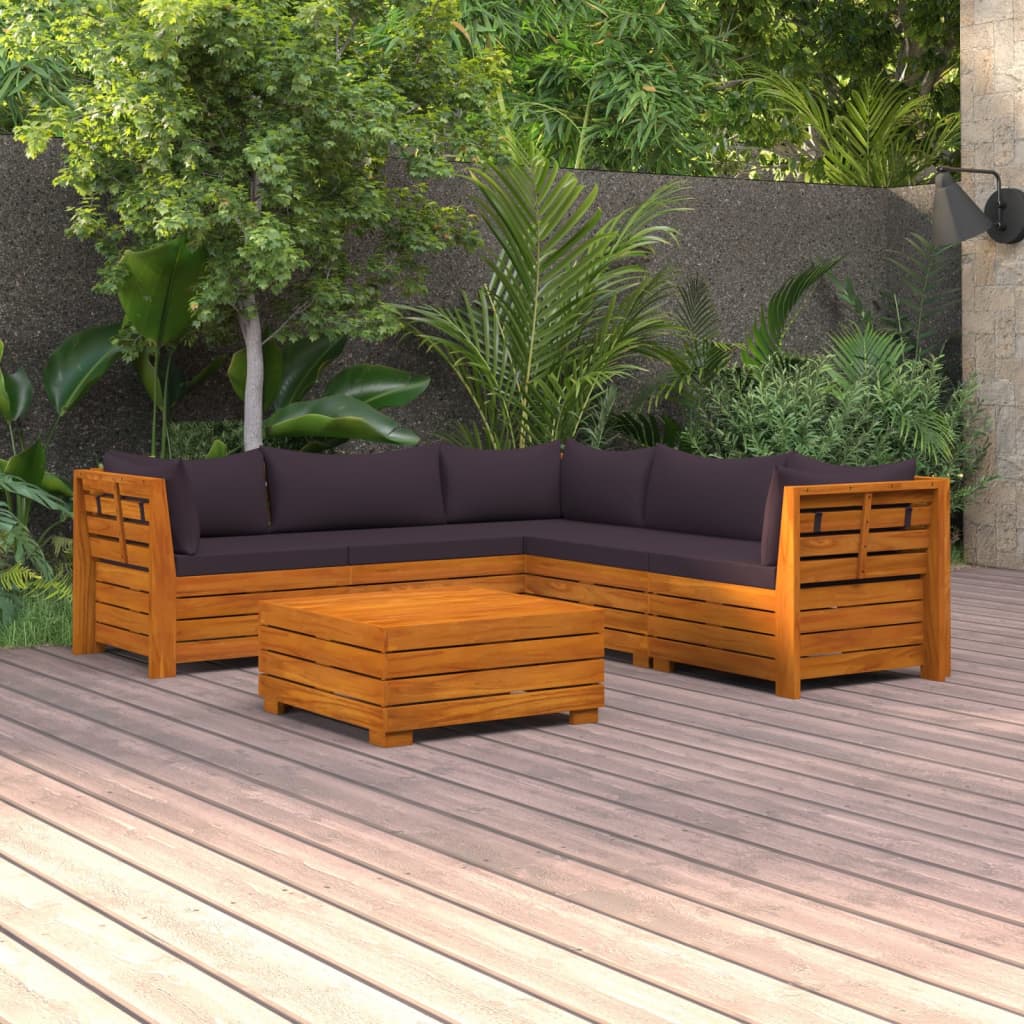 6-tlg. Garten-Lounge-Set mit Kissen Massivholz Akazie