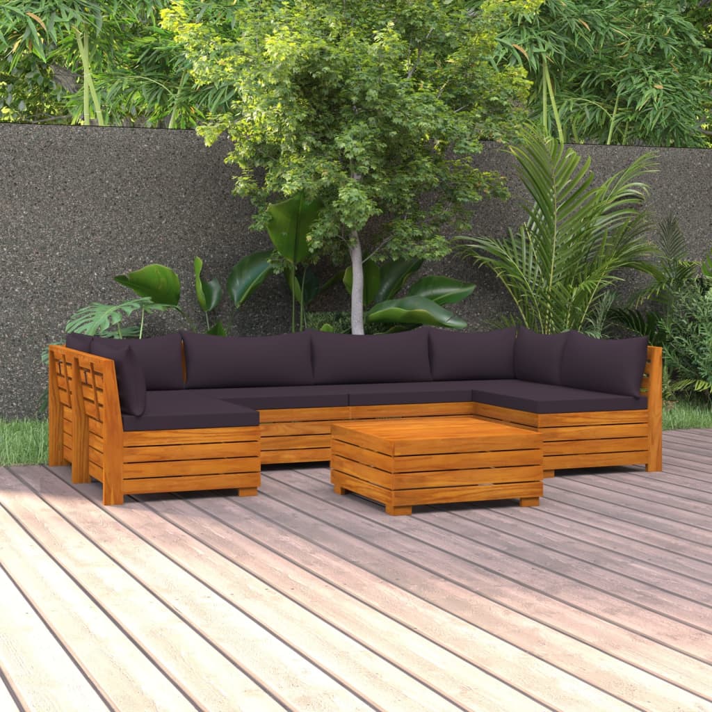 vidaXL Salon de jardin 7 pcs avec coussins Bois d'acacia solide