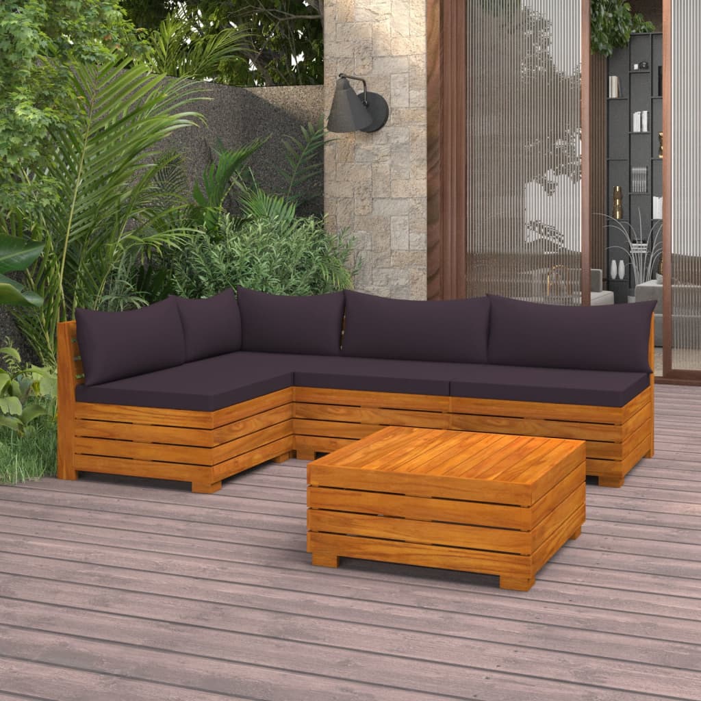 vidaXL Salon de jardin 5 pcs avec coussins Bois d'acacia solide