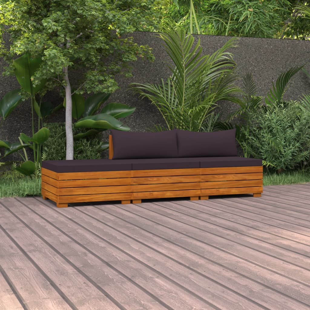vida XL 3-tlg. Garten-Lounge-Set mit Kissen Massivholz Akazie