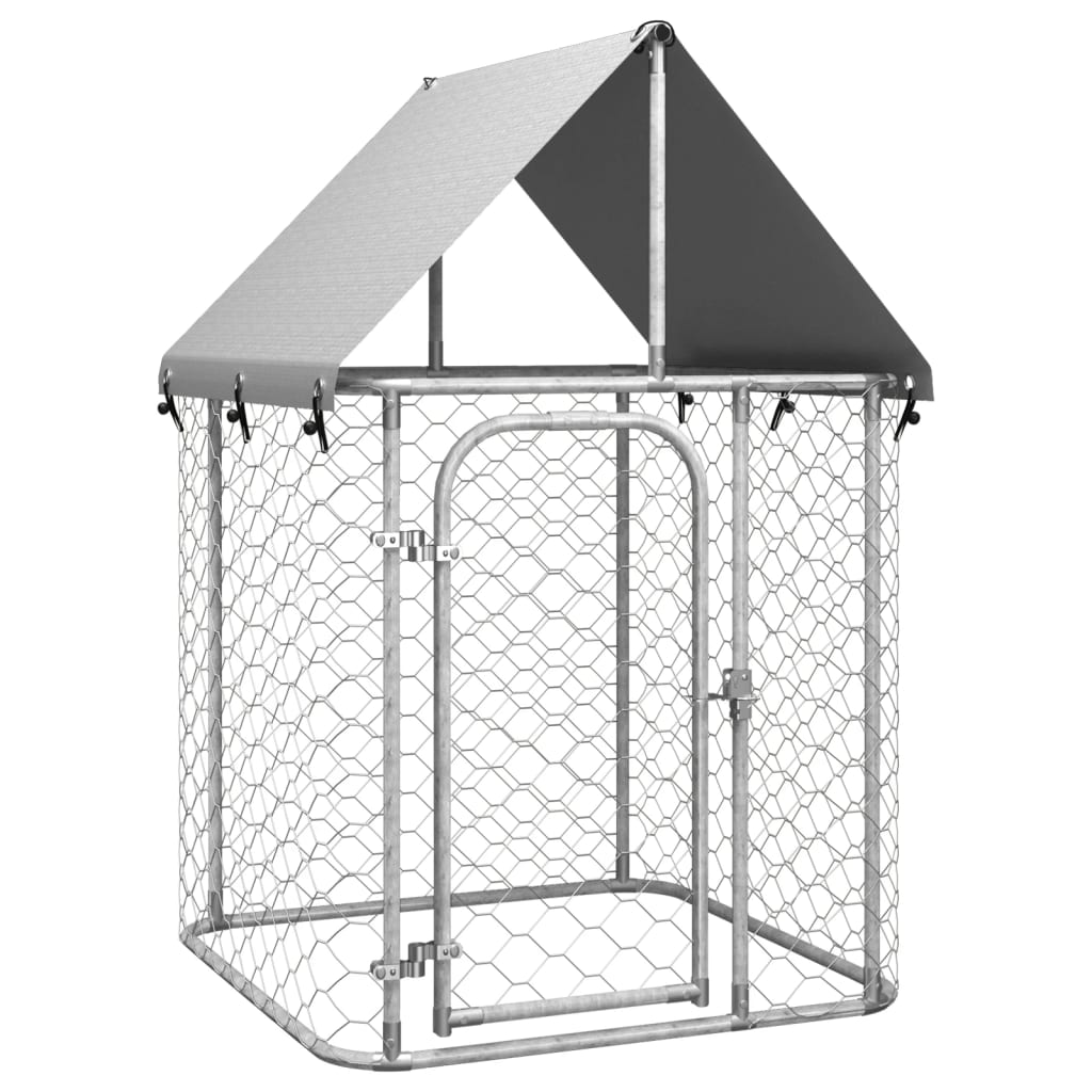 Chenil d'extérieur en acier galvanisé avec toit pour chien - Panneaux à mailles - 100x100x150 cm - 1m²